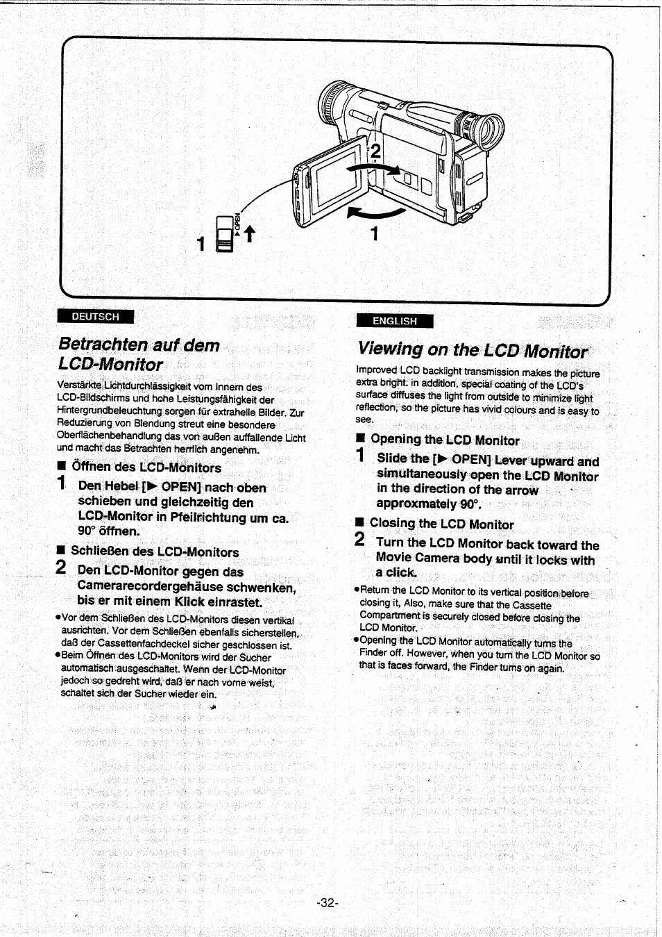 Betrachten auf dem lcd-monitor, Viewing on the lcd monitor | Panasonic NVVX30EG User Manual | Page 32 / 164