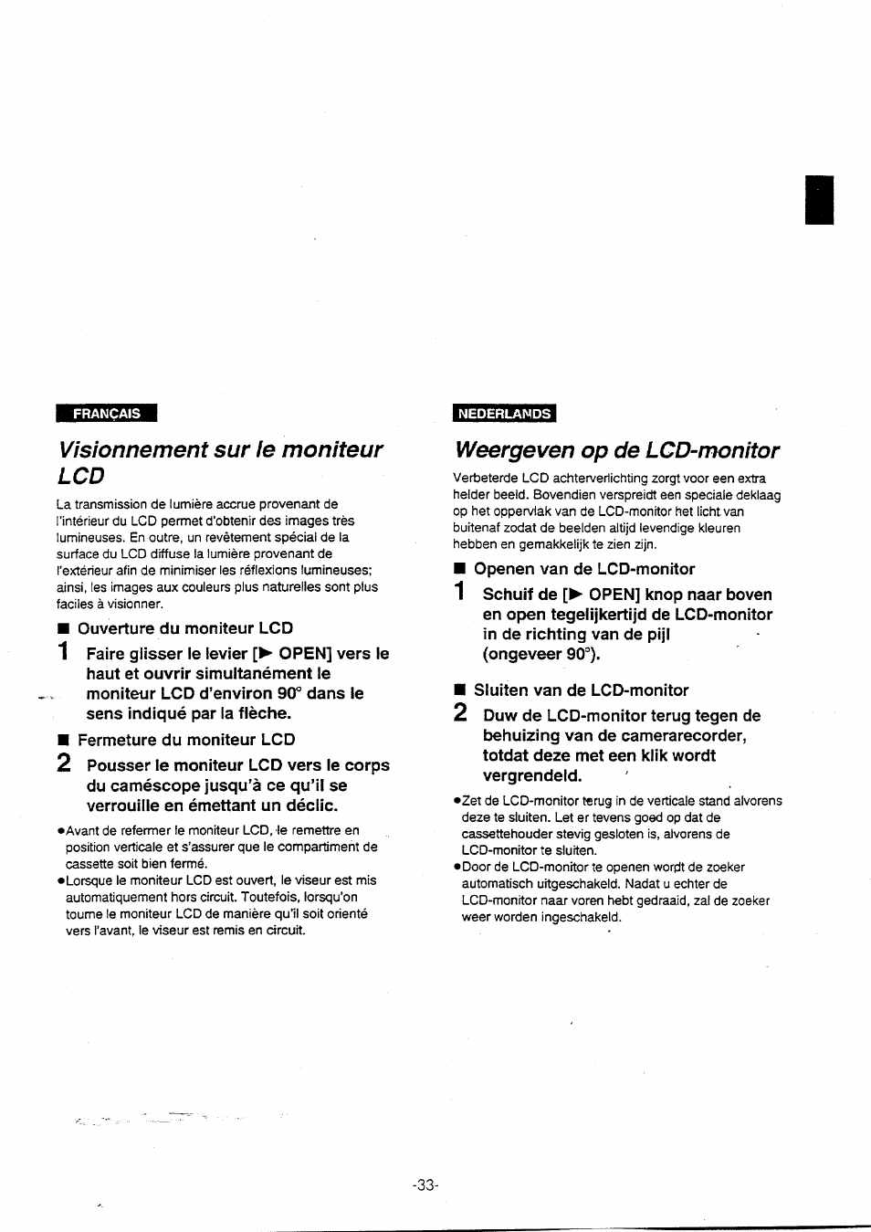 Visionnement sur fe moniteur lcd, Weergeven op de lcd-monitor, Visionnement sur le moniteur lcd | Panasonic NVVX30EG User Manual | Page 33 / 164