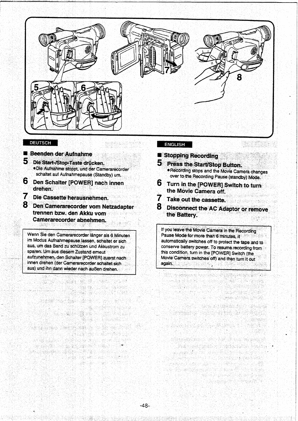 5 die start-/stop*taste drücken | Panasonic NVVX30EG User Manual | Page 48 / 164