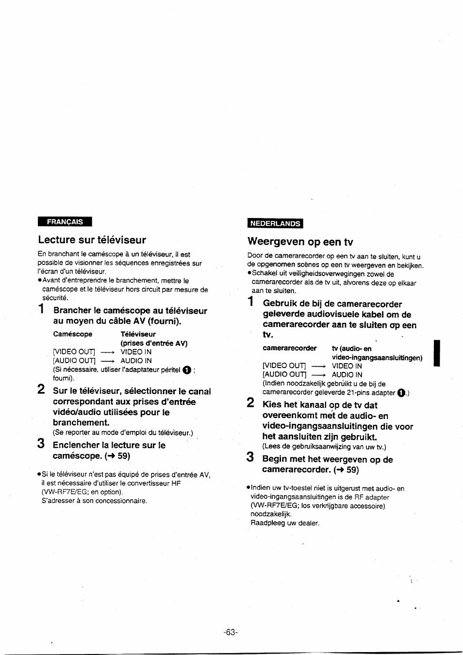 Lecture sur téléviseur, Weergeven op een tv | Panasonic NVVX30EG User Manual | Page 63 / 164