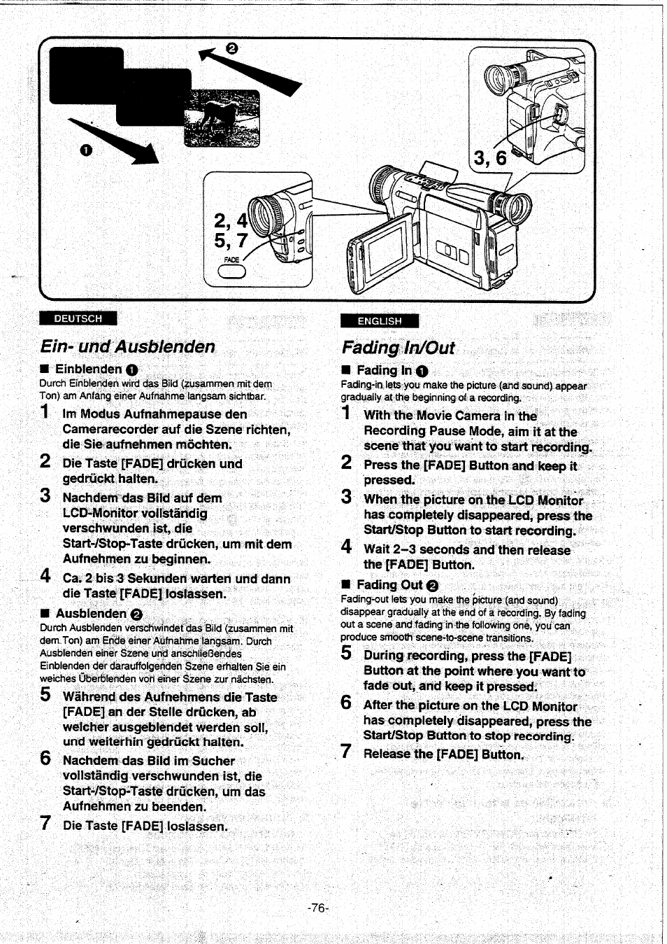 Ein- und ausblenden, Fading in/out | Panasonic NVVX30EG User Manual | Page 76 / 164