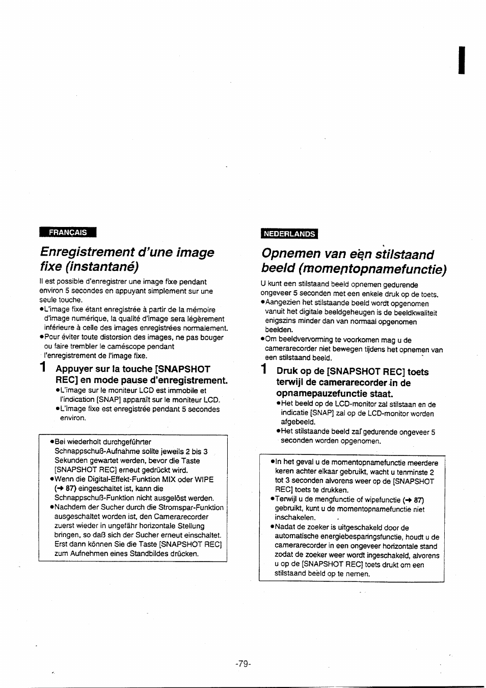 Enregistrement d'une image fixe (instantané) | Panasonic NVVX30EG User Manual | Page 79 / 164