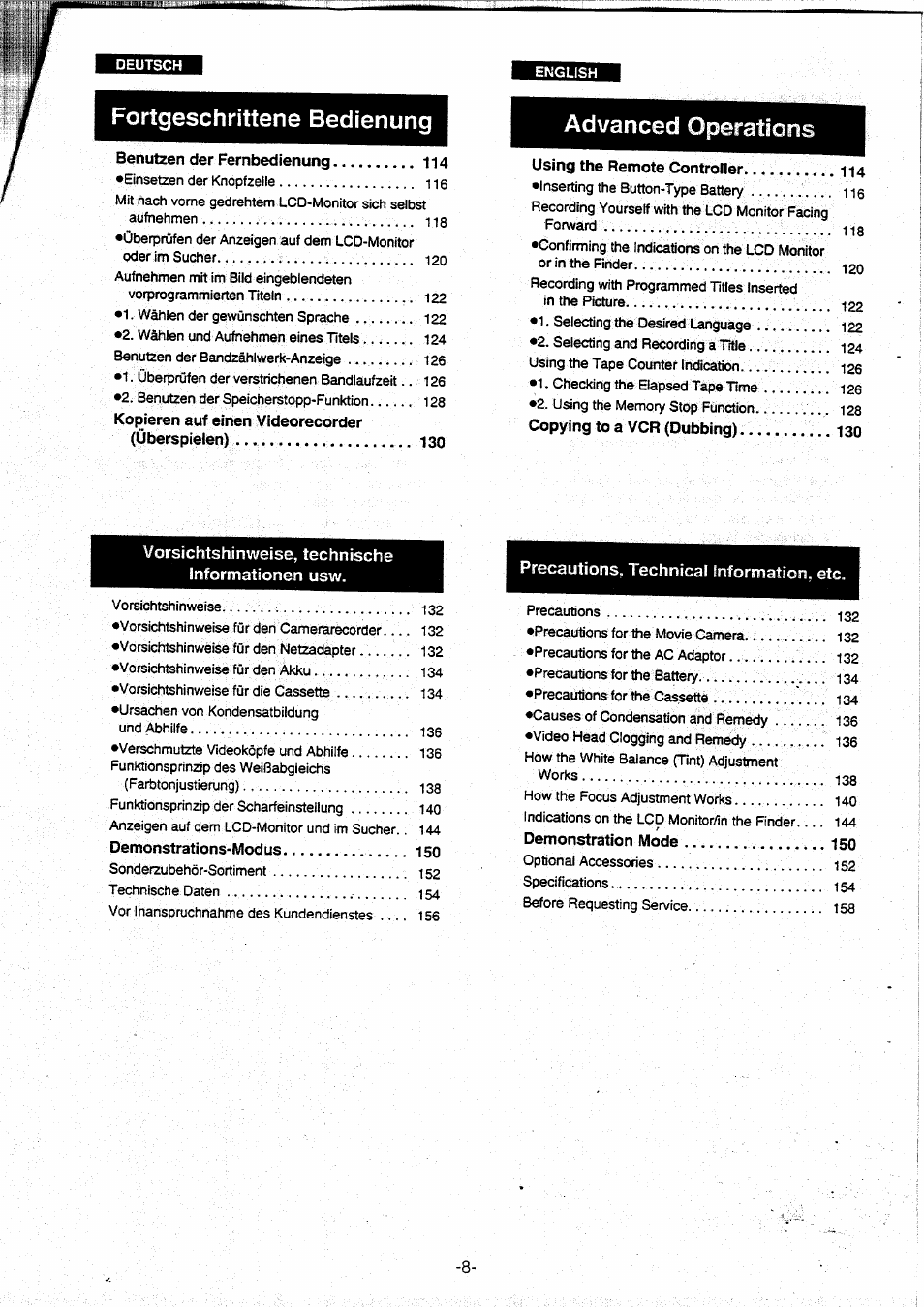 Fortgeschrittene bedienung, Em • w | Panasonic NVVX30EG User Manual | Page 8 / 164