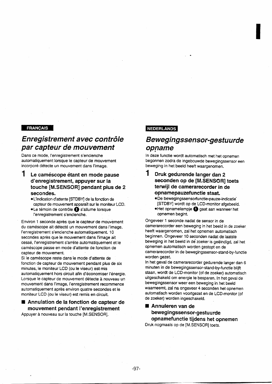 Bewegingssensor-gestuurde, Opname, Bewegingssensor-gestuurde opname | Panasonic NVVX30EG User Manual | Page 97 / 164