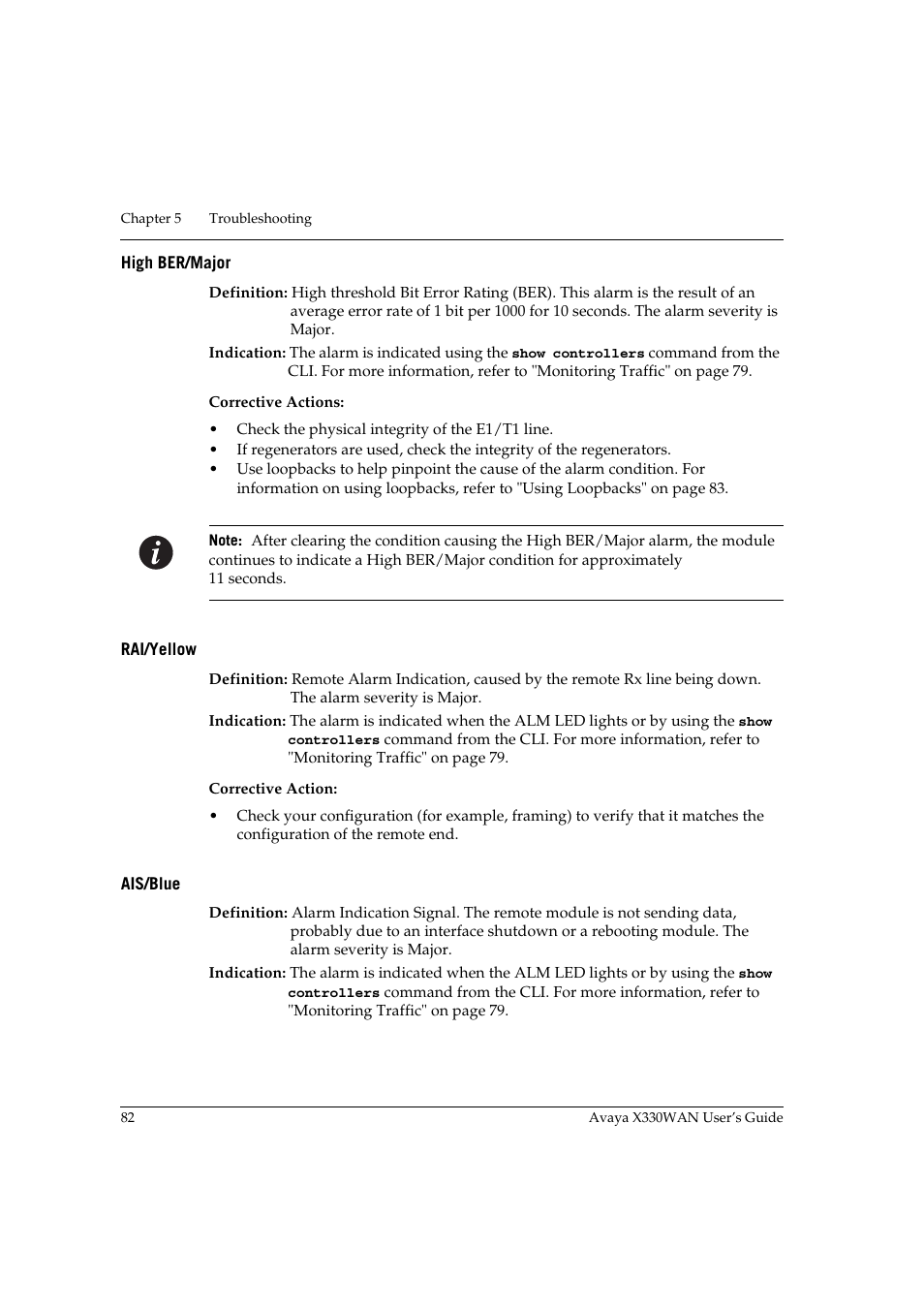 High ber/major, Rai/yellow, Ais/blue | High ber/major rai/yellow ais/blue | Avaya X330WAN User Manual | Page 104 / 264