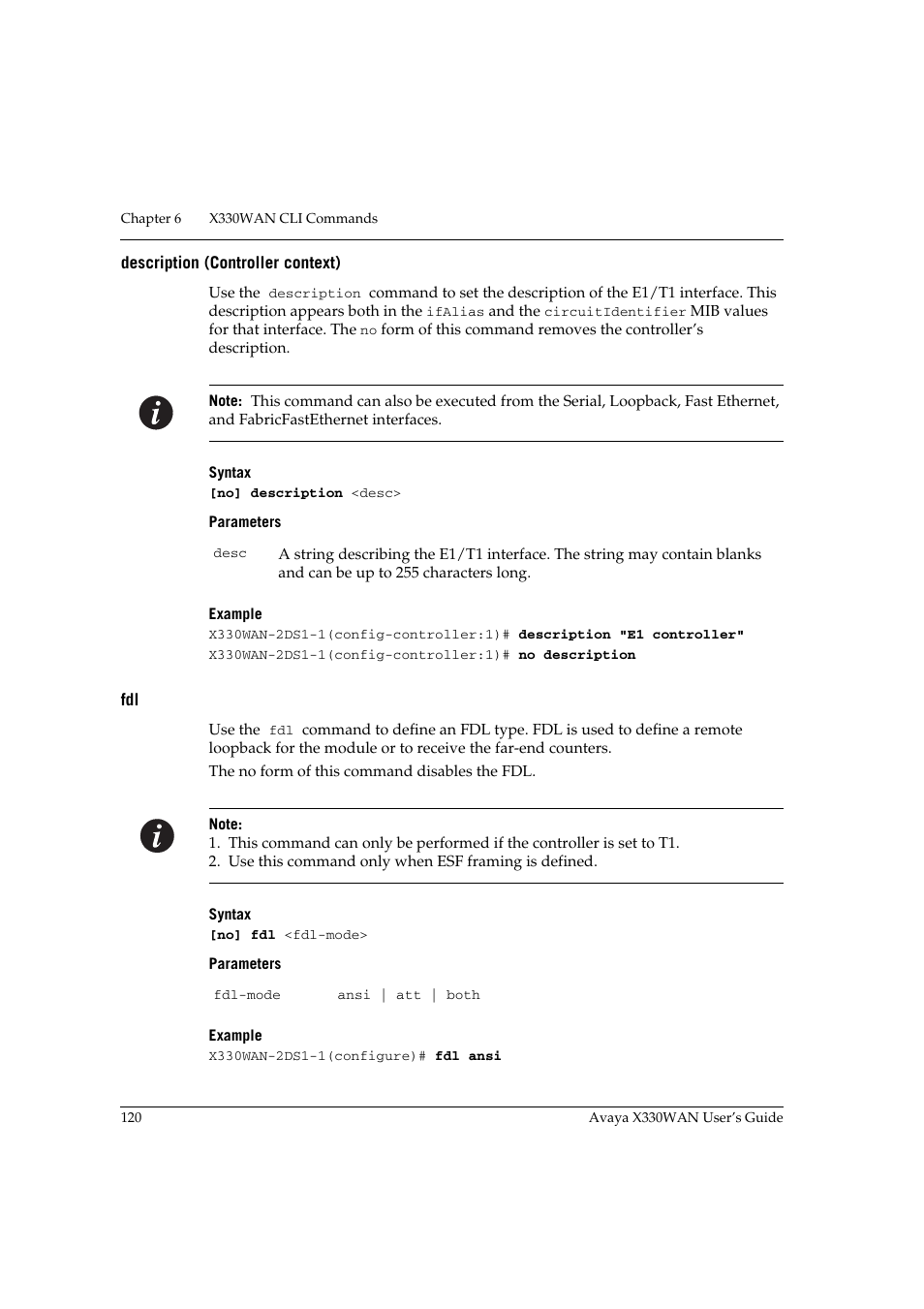 Description (controller context), Description (controller context) fdl | Avaya X330WAN User Manual | Page 142 / 264