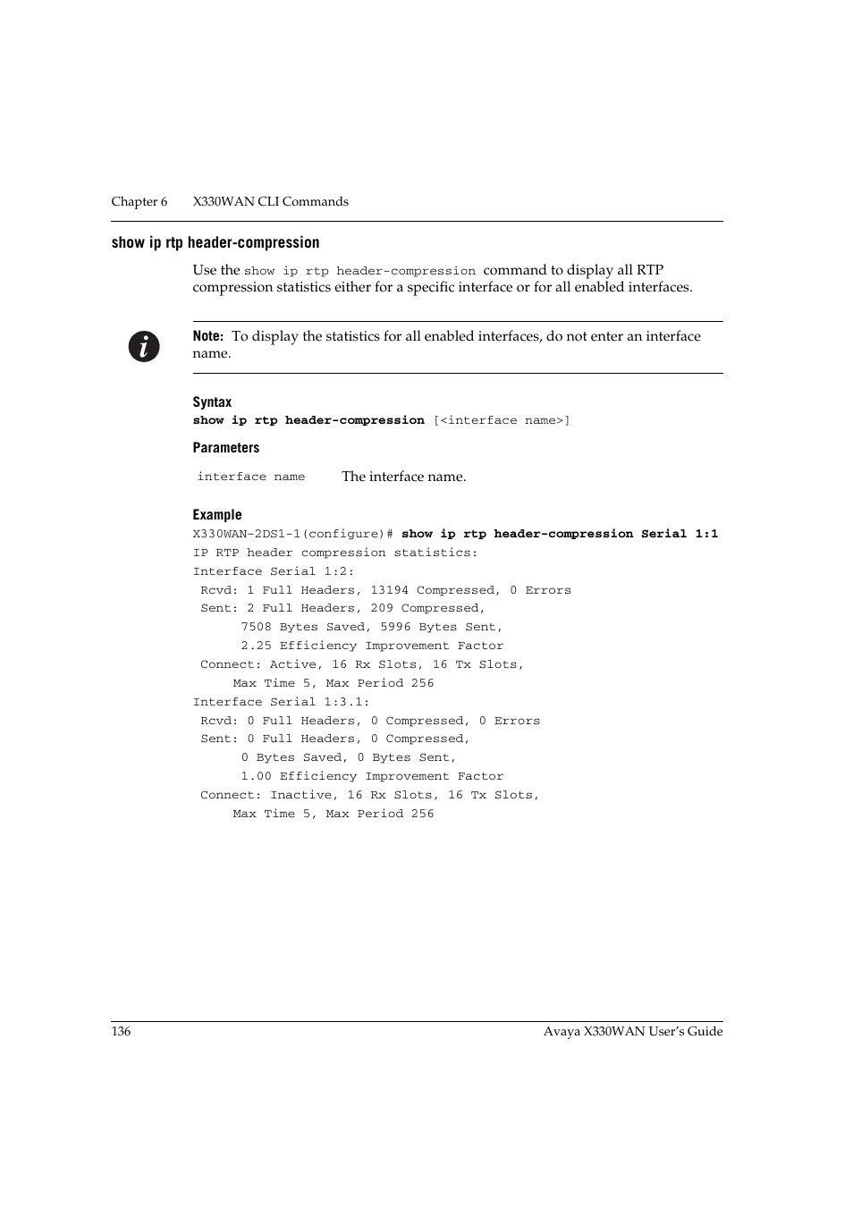 Show ip rtp header-compression | Avaya X330WAN User Manual | Page 158 / 264