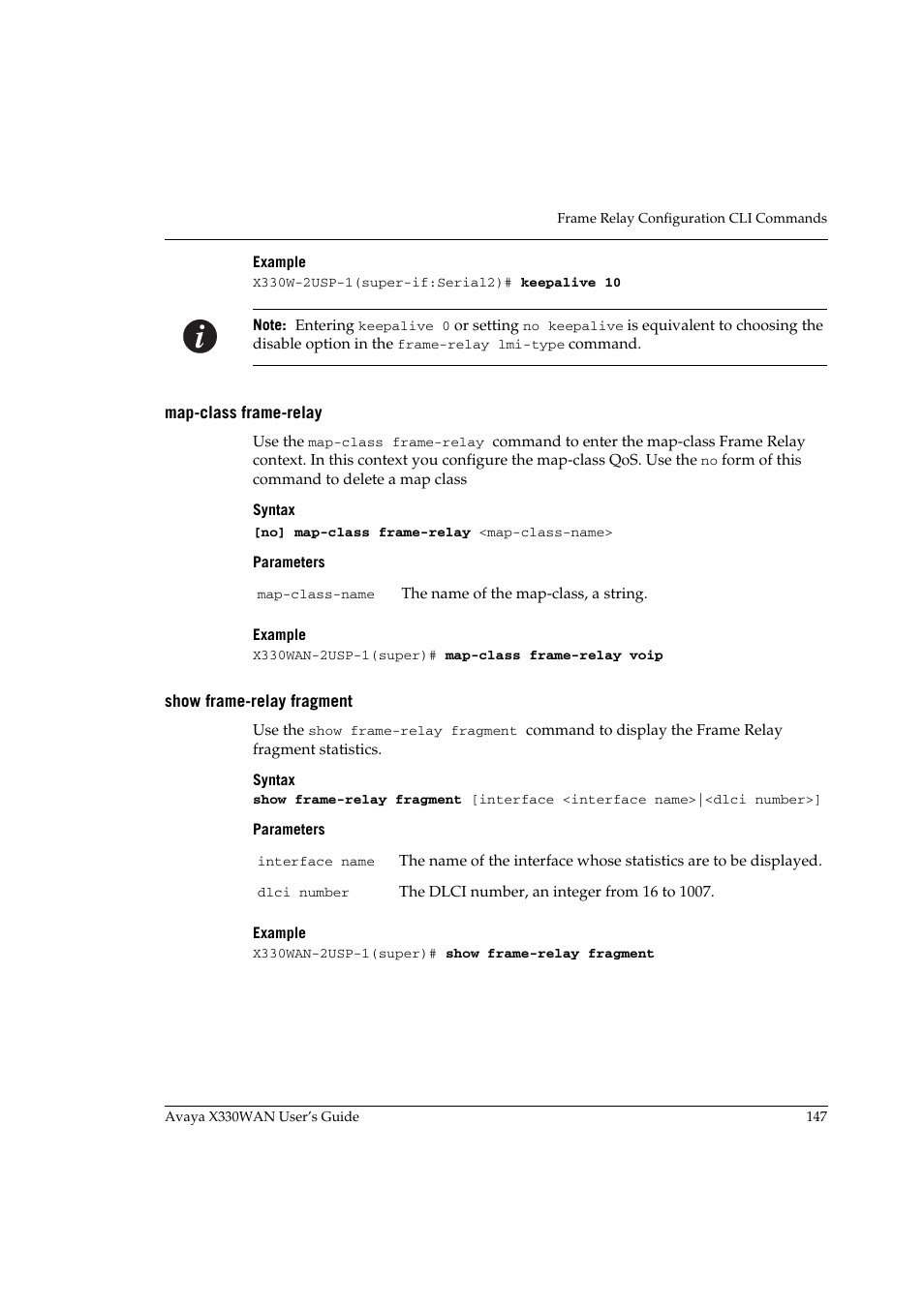 Map-class frame-relay, Show frame-relay fragment, Map-class frame-relay show frame-relay fragment | Avaya X330WAN User Manual | Page 169 / 264