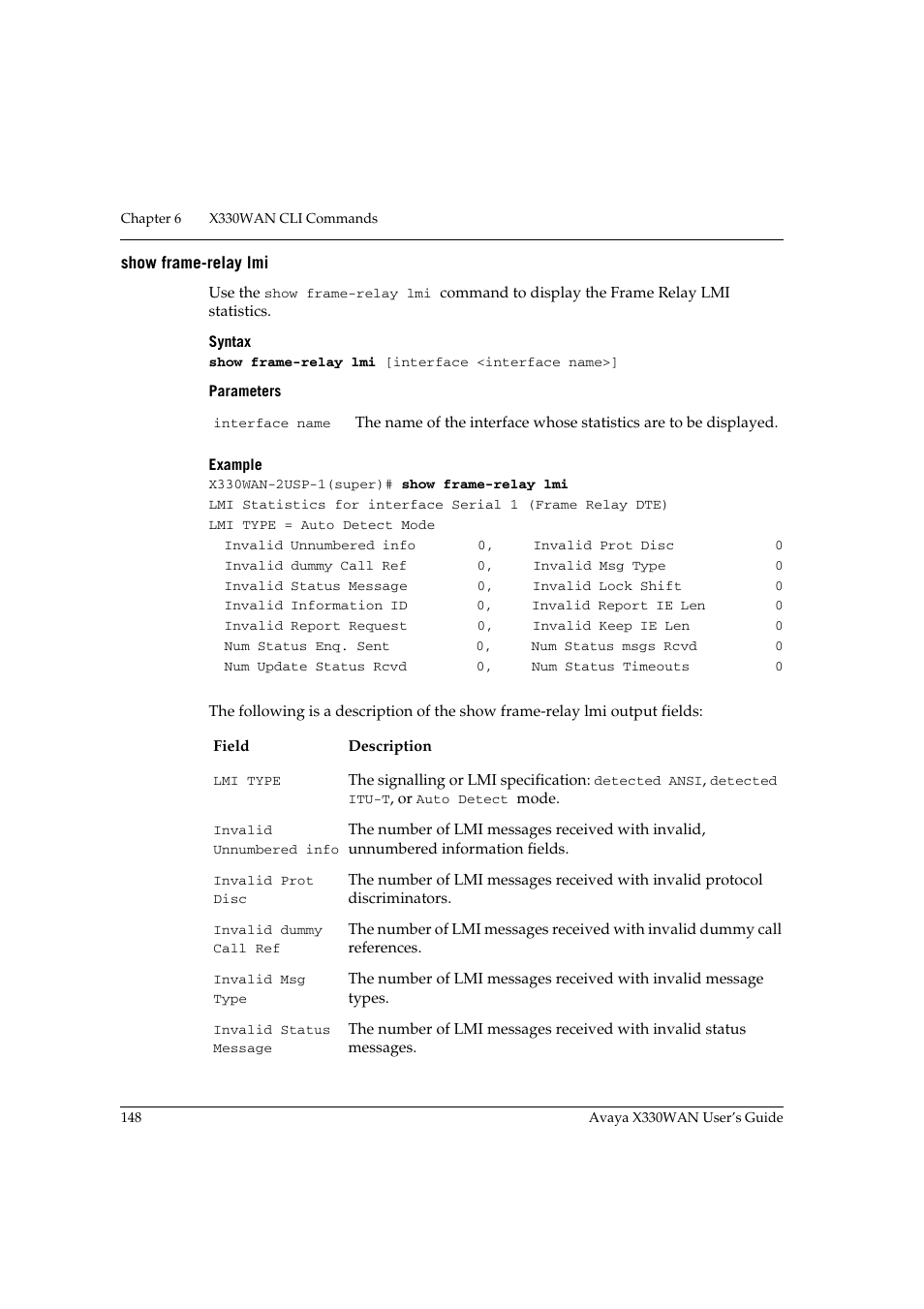 Show frame-relay lmi | Avaya X330WAN User Manual | Page 170 / 264