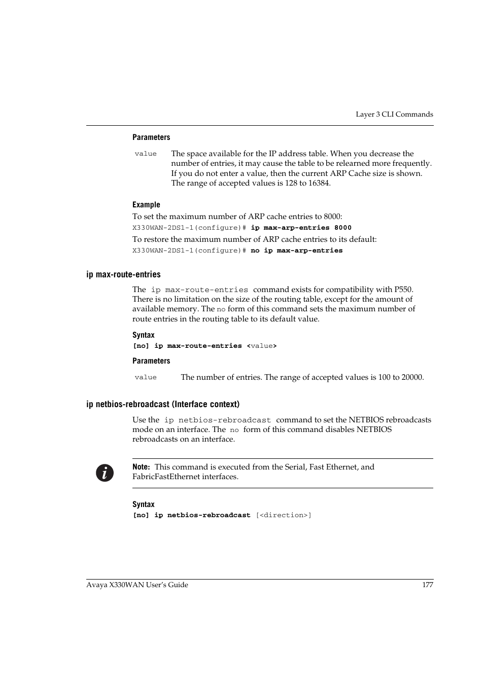 Ip max-route-entries, Ip netbios-rebroadcast (interface context) | Avaya X330WAN User Manual | Page 199 / 264