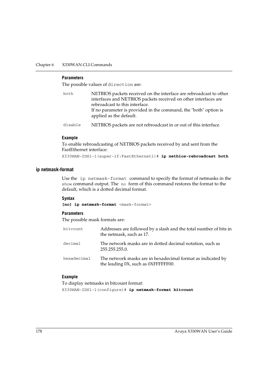 Ip netmask-format | Avaya X330WAN User Manual | Page 200 / 264