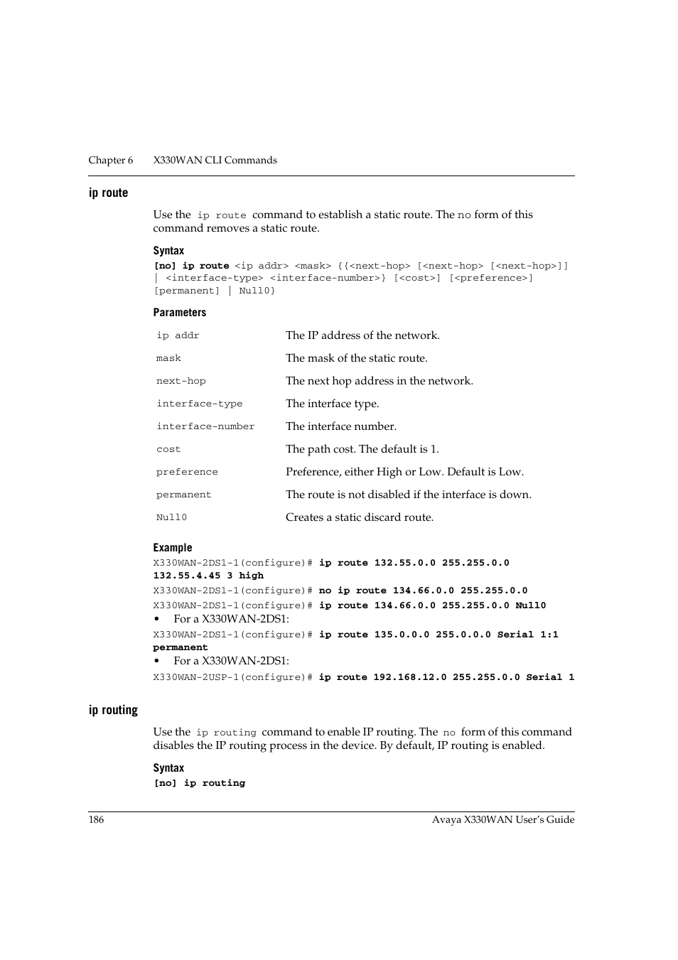 Ip route, Ip routing, Ip route ip routing | Avaya X330WAN User Manual | Page 208 / 264