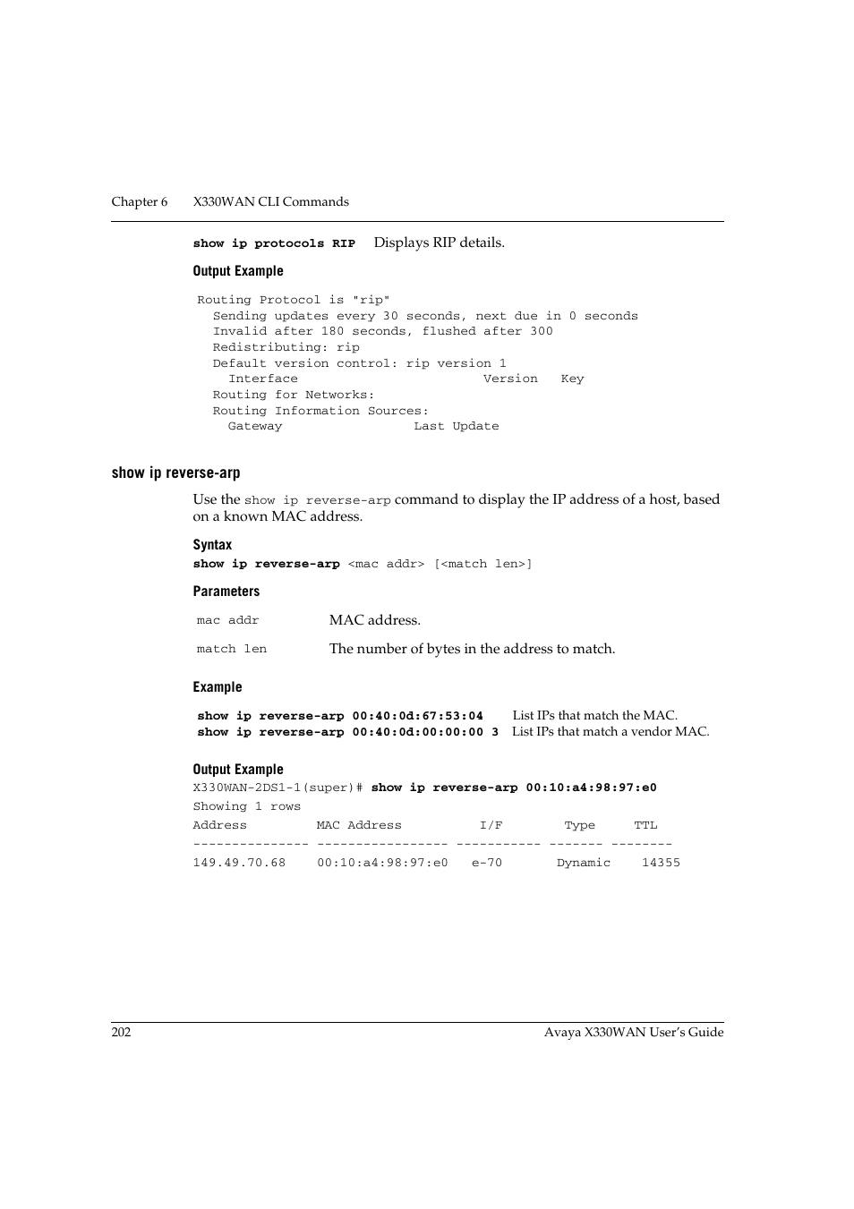 Show ip reverse-arp | Avaya X330WAN User Manual | Page 224 / 264