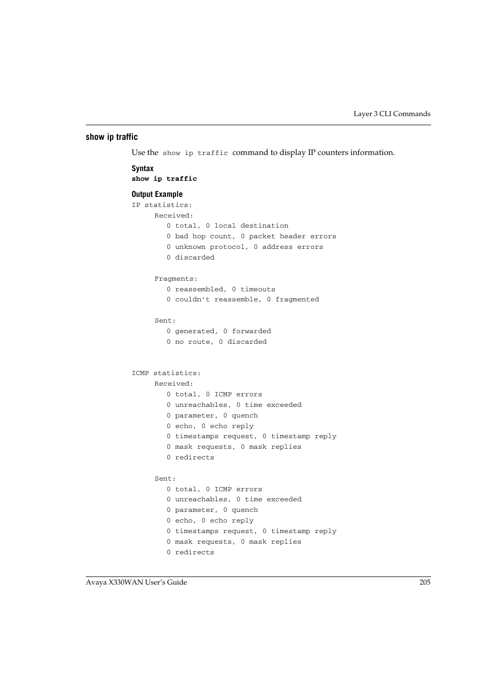 Show ip traffic | Avaya X330WAN User Manual | Page 227 / 264