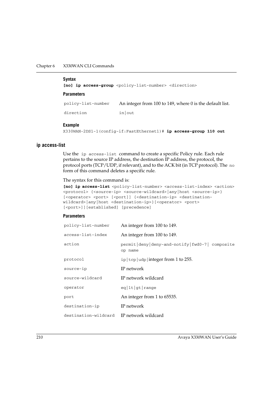 Ip access-list | Avaya X330WAN User Manual | Page 232 / 264