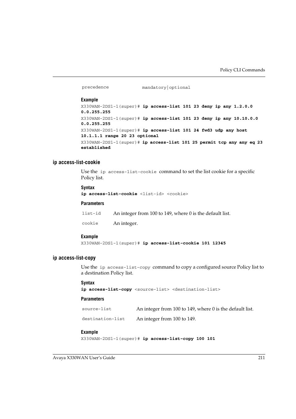 Ip access-list-cookie, Ip access-list-copy, Ip access-list-cookie ip access-list-copy | Avaya X330WAN User Manual | Page 233 / 264