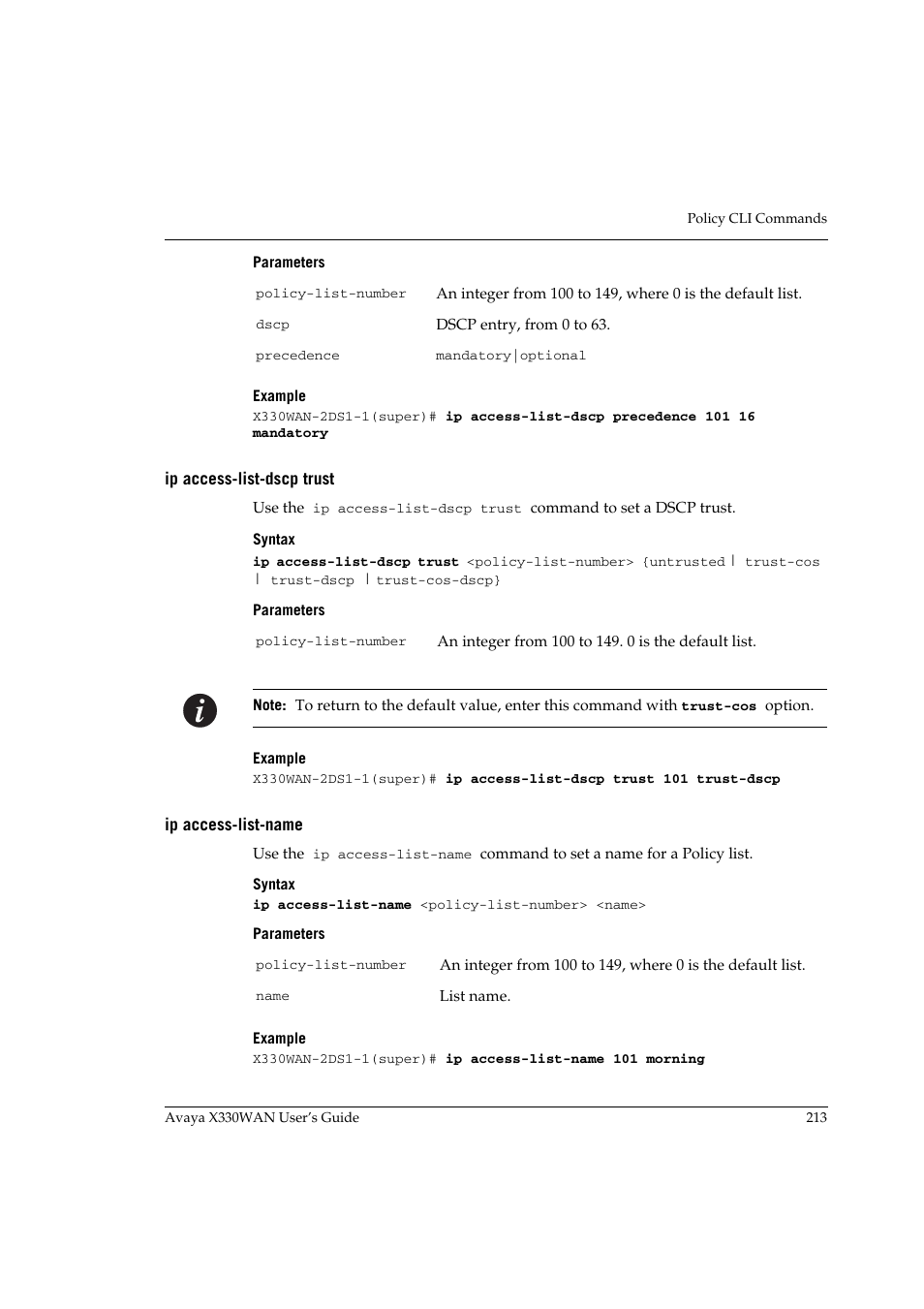 Ip access-list-dscp trust, Ip access-list-name, Ip access-list-dscp trust ip access-list-name | Avaya X330WAN User Manual | Page 235 / 264