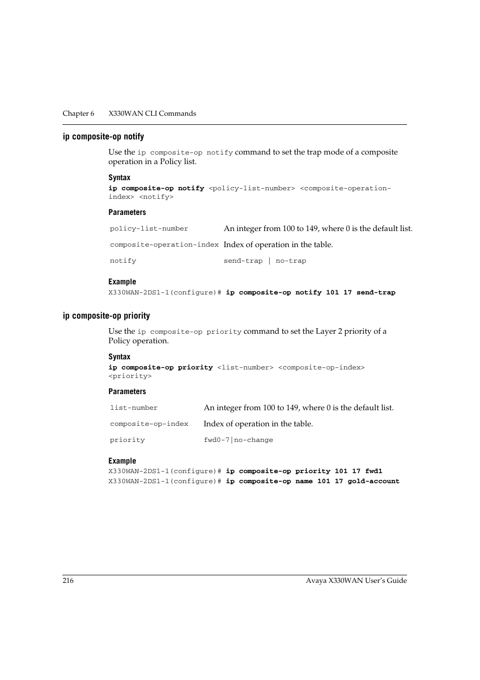 Ip composite-op notify, Ip composite-op priority, Ip composite-op notify ip composite-op priority | Avaya X330WAN User Manual | Page 238 / 264