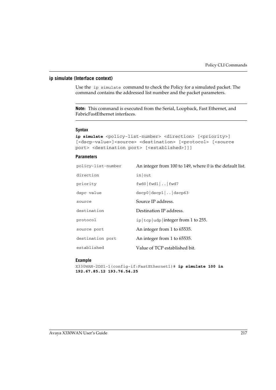 Ip simulate (interface context) | Avaya X330WAN User Manual | Page 239 / 264