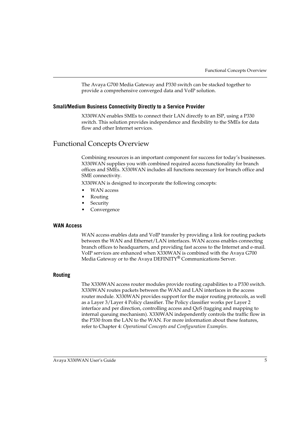 Functional concepts overview, Wan access, Routing | Wan access routing | Avaya X330WAN User Manual | Page 27 / 264