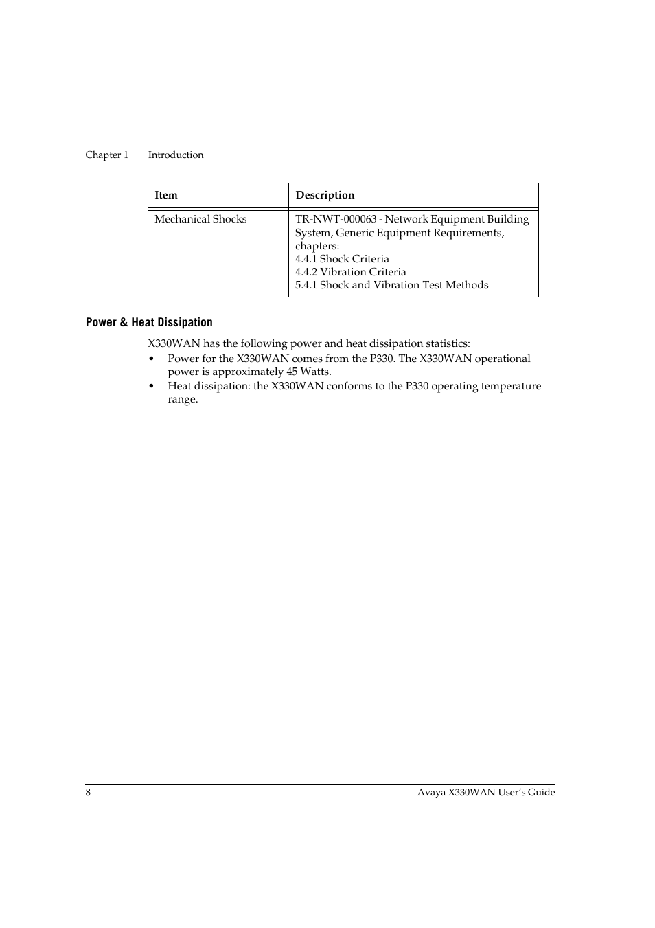 Power & heat dissipation | Avaya X330WAN User Manual | Page 30 / 264