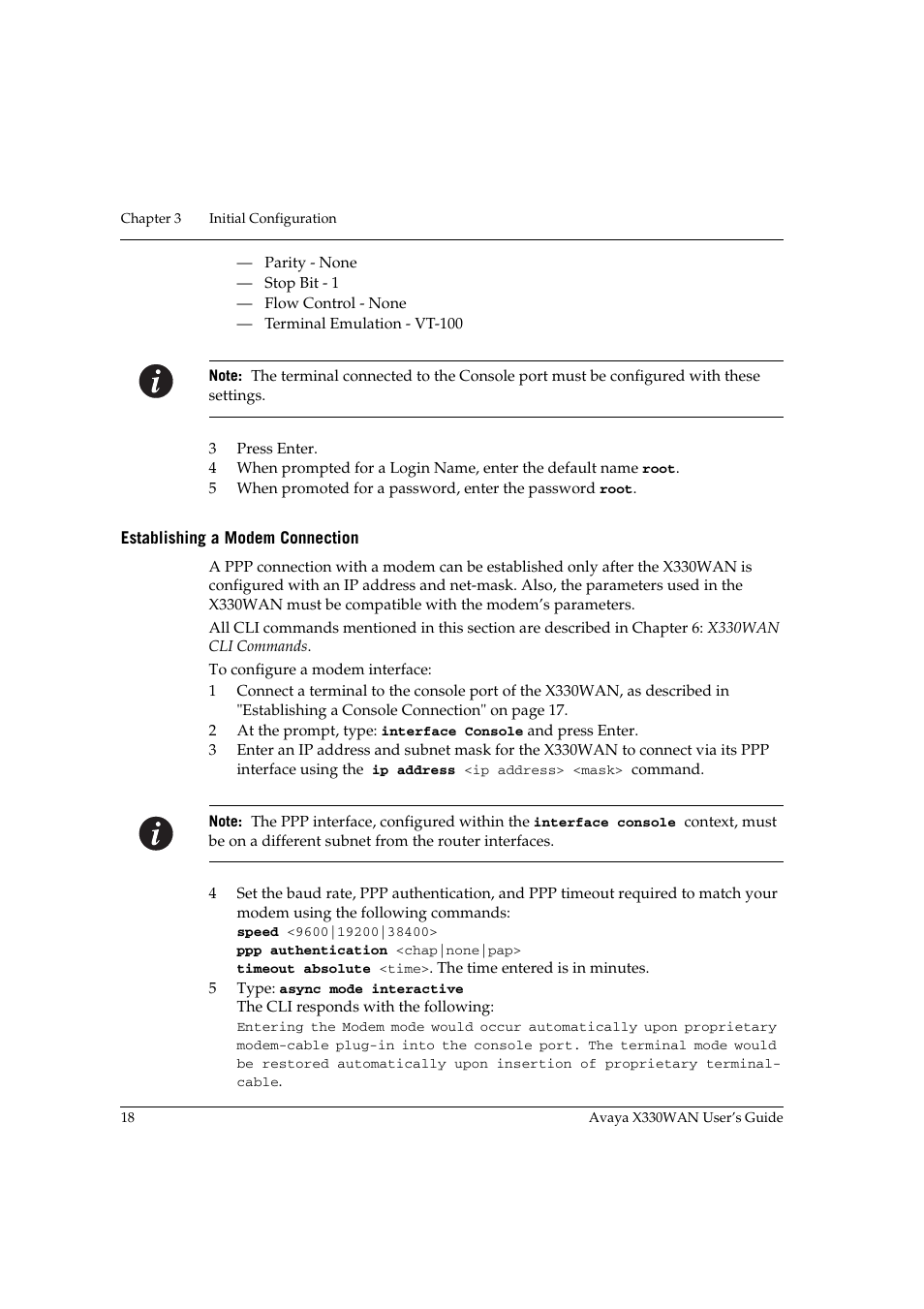 Establishing a modem connection | Avaya X330WAN User Manual | Page 40 / 264