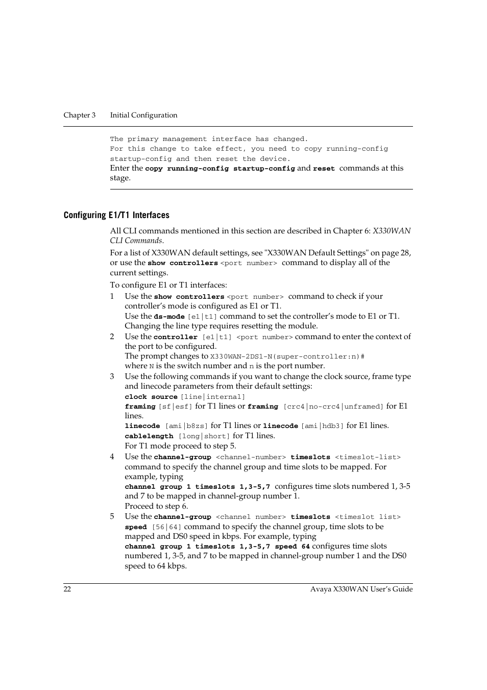 Configuring e1/t1 interfaces | Avaya X330WAN User Manual | Page 44 / 264