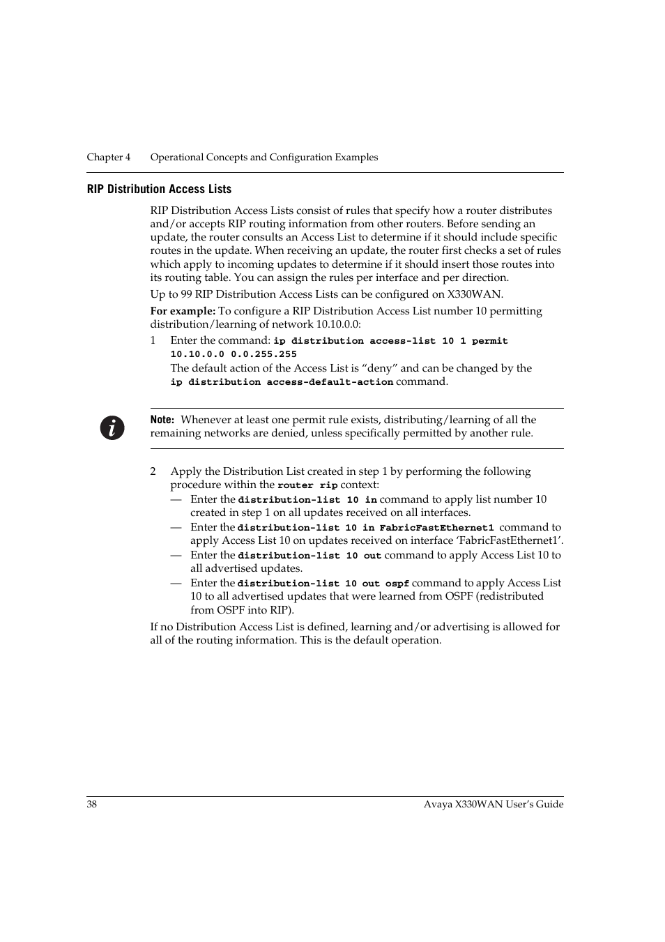 Rip distribution access lists | Avaya X330WAN User Manual | Page 60 / 264