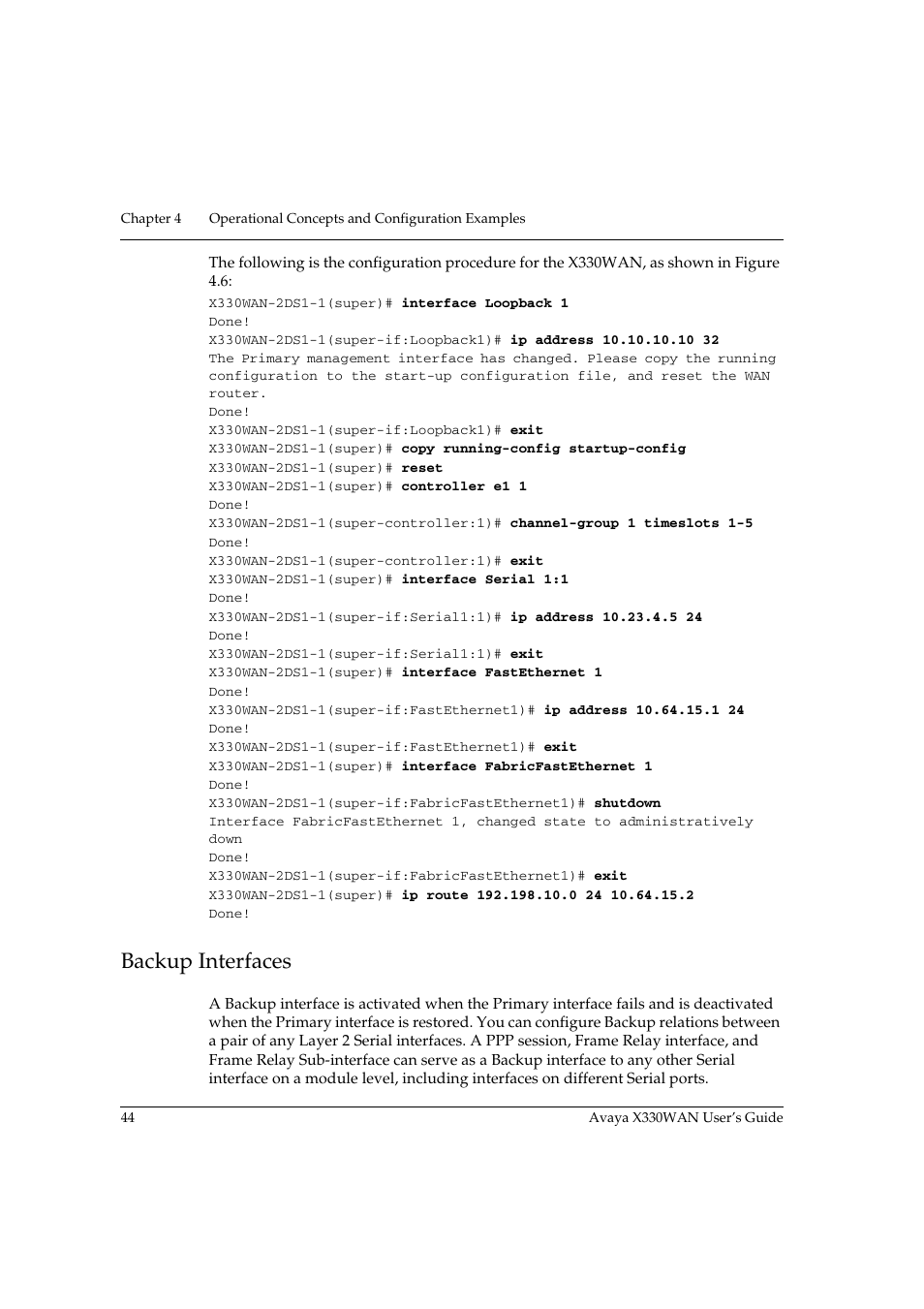 Backup interfaces, Provi | Avaya X330WAN User Manual | Page 66 / 264