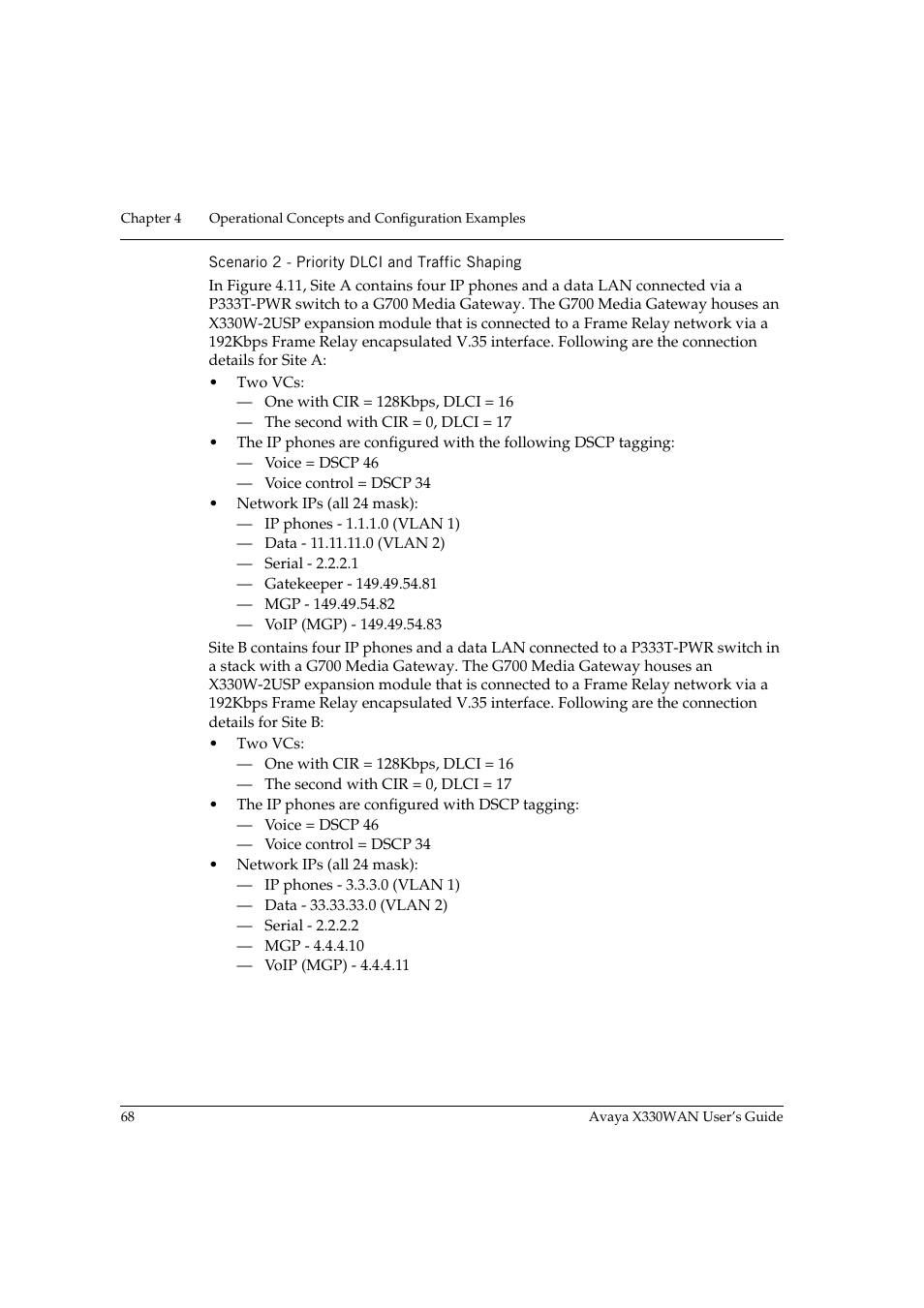 Scenario 2 - priority dlci and traffic shaping | Avaya X330WAN User Manual | Page 90 / 264