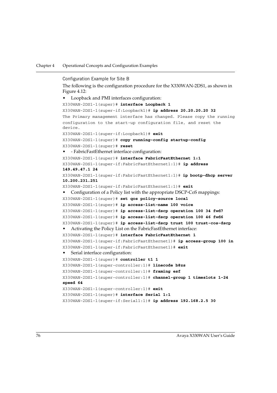 Configuration example for site b | Avaya X330WAN User Manual | Page 98 / 264