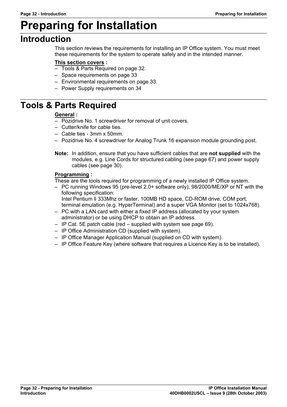 Preparing for installation, Introduction, Tools & parts required | Avaya IP Office Phone User Manual | Page 32 / 86