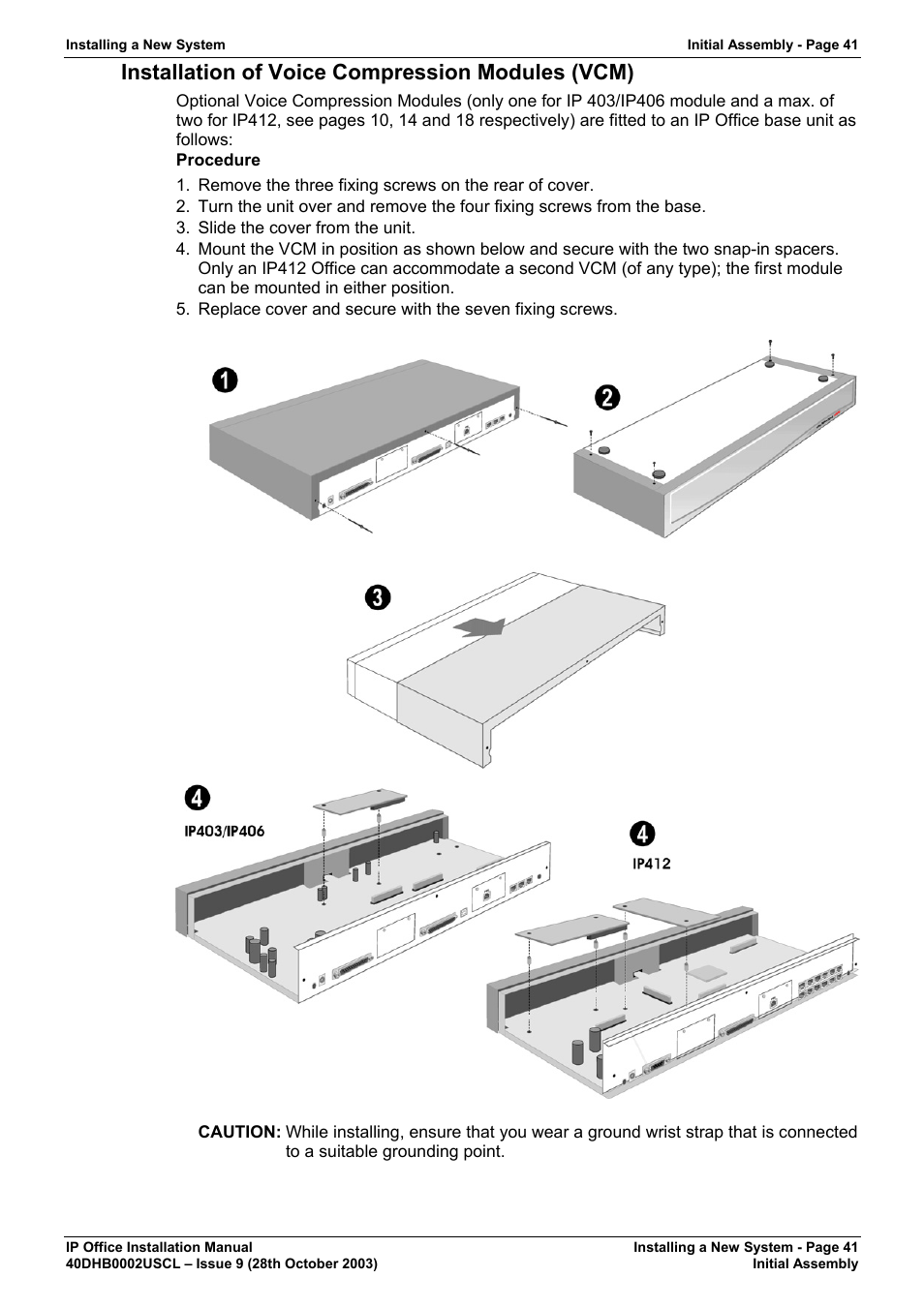 Installation of voice compression modules (vcm) | Avaya IP Office Phone User Manual | Page 41 / 86