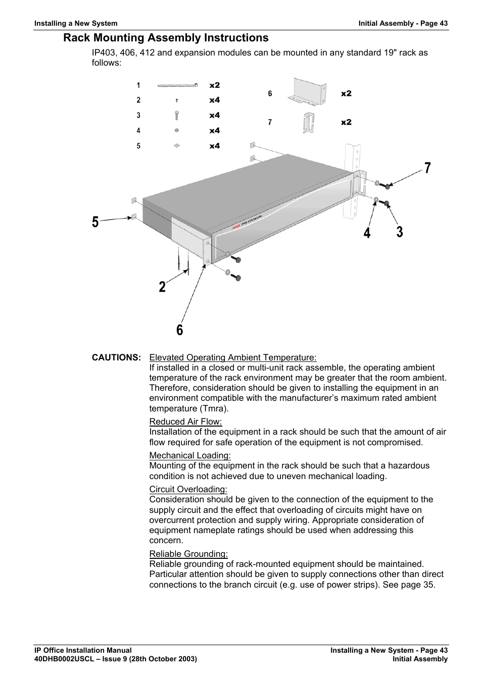 Rack mounting assembly instructions | Avaya IP Office Phone User Manual | Page 43 / 86