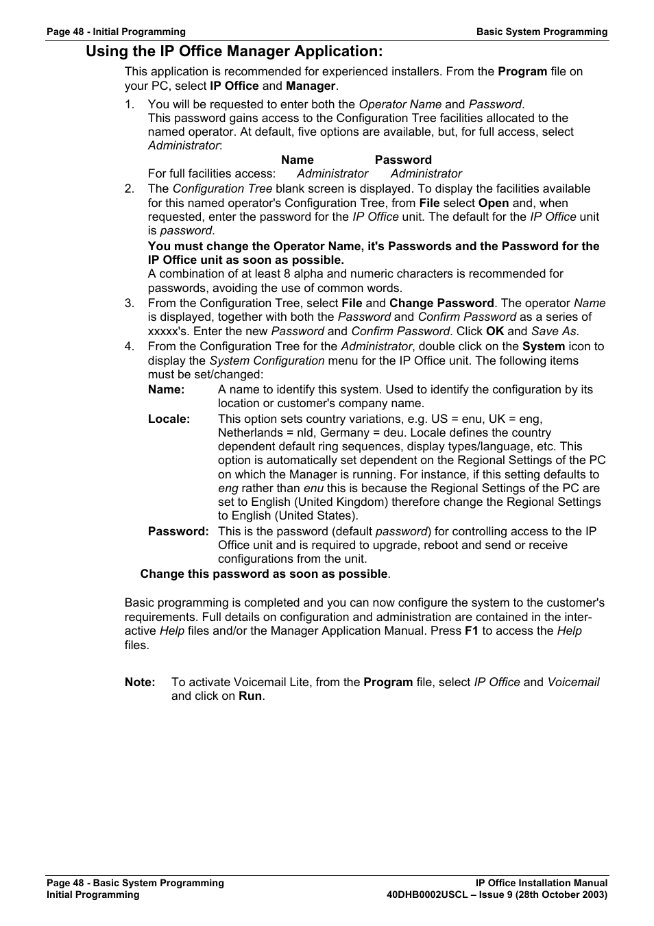 Using the ip office manager application | Avaya IP Office Phone User Manual | Page 48 / 86