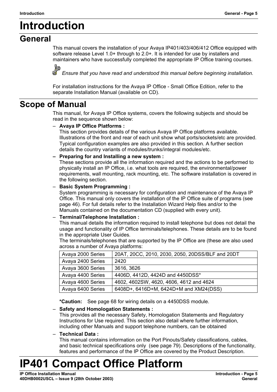 Introduction, General, Scope of manual | Ip401 compact office platform | Avaya IP Office Phone User Manual | Page 5 / 86