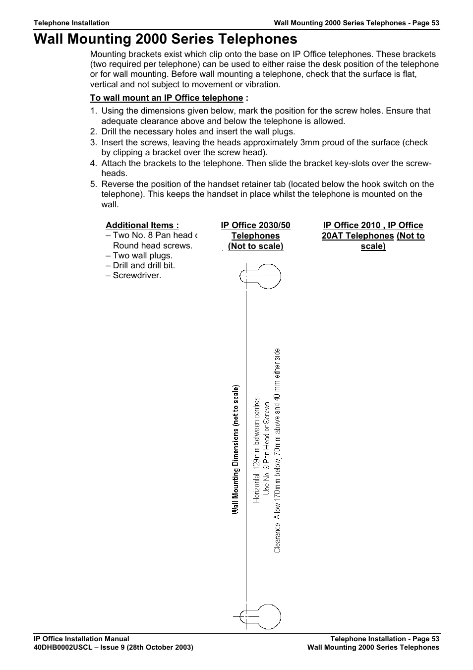 Wall mounting 2000 series telephones | Avaya IP Office Phone User Manual | Page 53 / 86