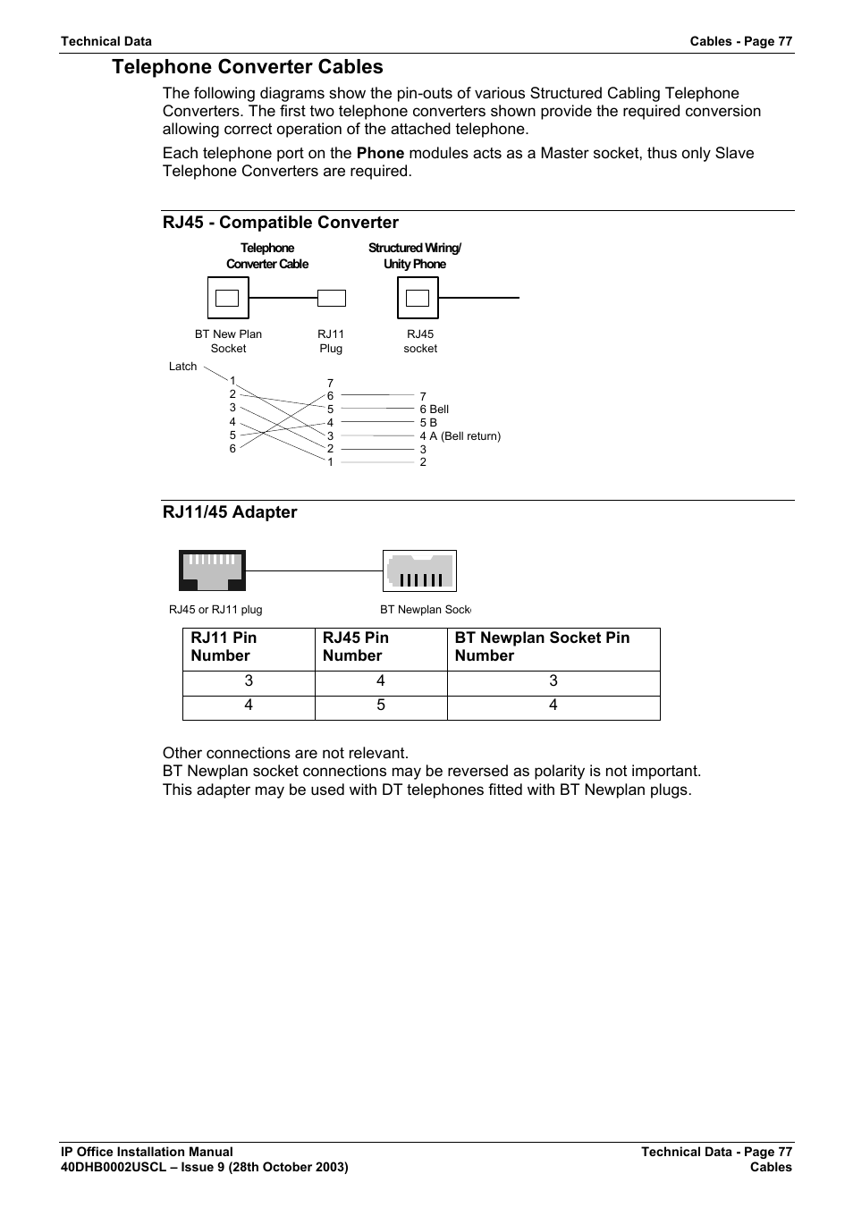 Telephone converter cables, Rj45 - compatible converter, Rj11/45 adapter | Avaya IP Office Phone User Manual | Page 77 / 86