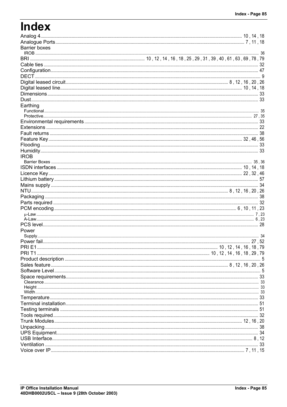 Index | Avaya IP Office Phone User Manual | Page 85 / 86