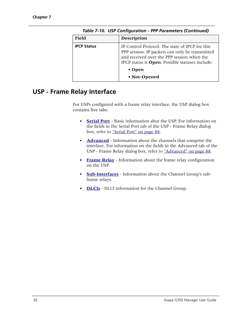 Usp - frame relay interface | Avaya Media Gateway G350 User Manual | Page 102 / 219