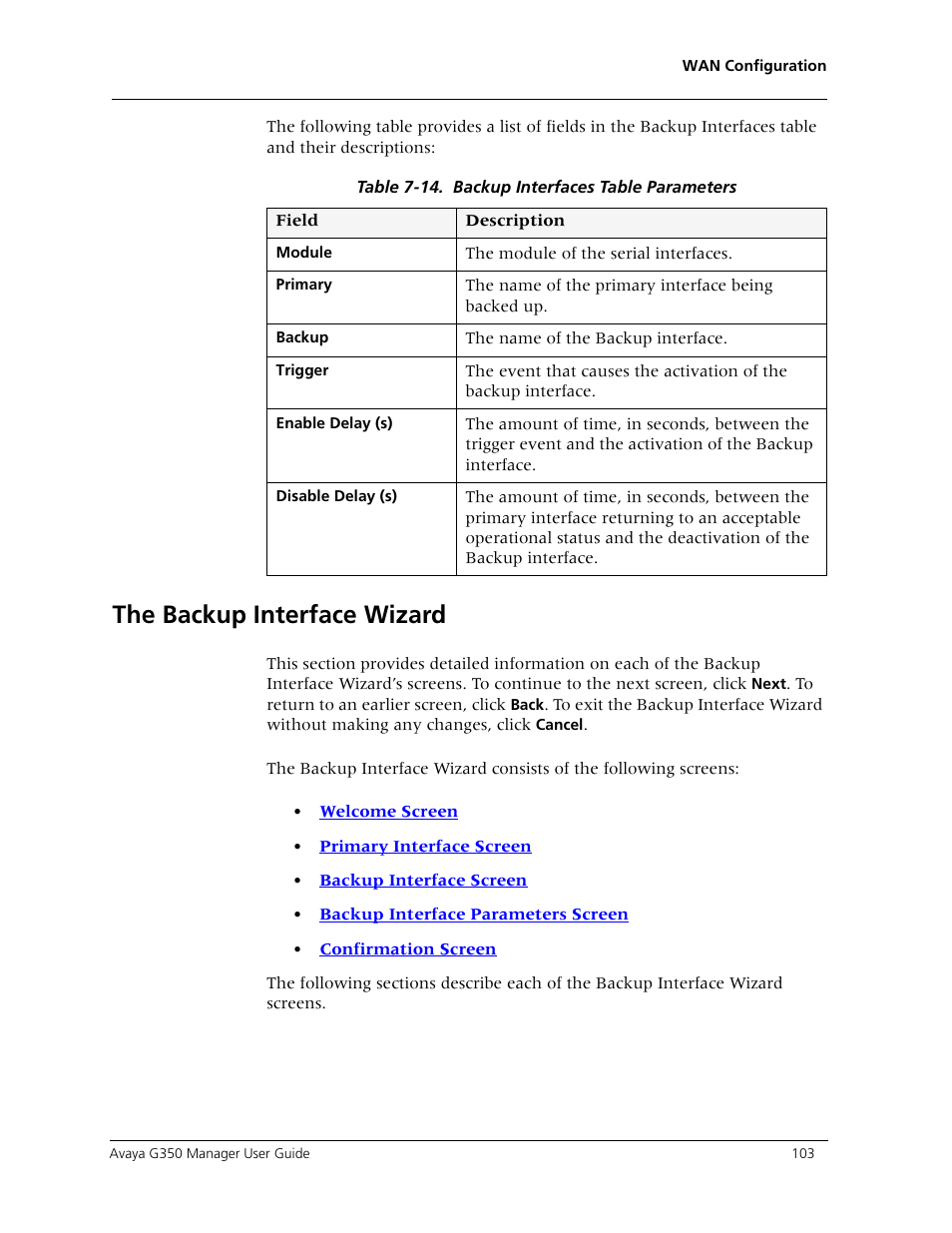 The backup interface wizard | Avaya Media Gateway G350 User Manual | Page 113 / 219