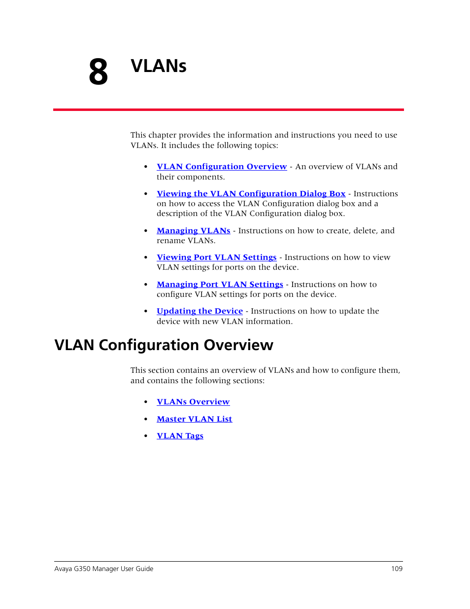 Vlans, Vlan configuration overview, Chapter 8 — vlans | Avaya Media Gateway G350 User Manual | Page 119 / 219