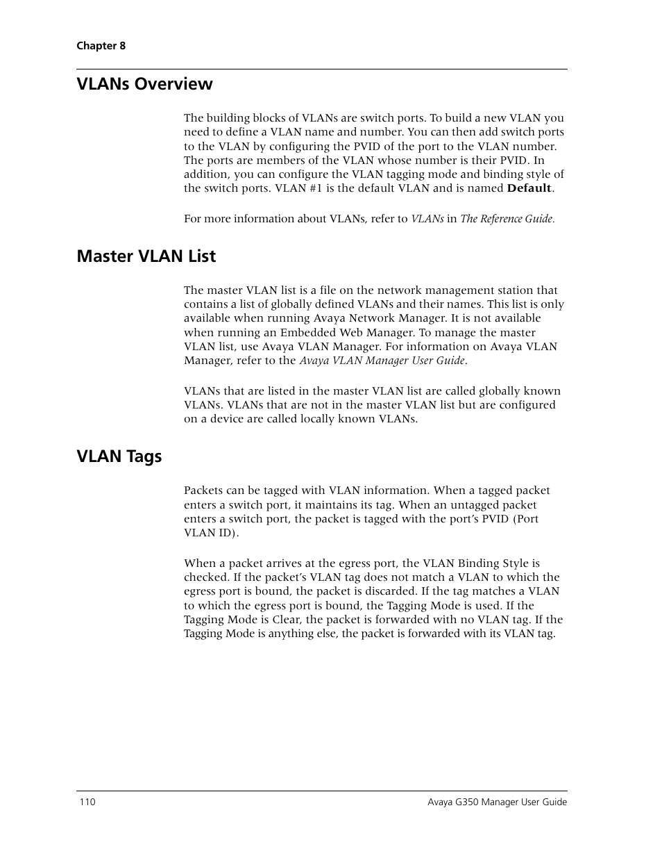 Vlans overview, Master vlan list, Vlan tags | Vlans overview master vlan list vlan tags | Avaya Media Gateway G350 User Manual | Page 120 / 219