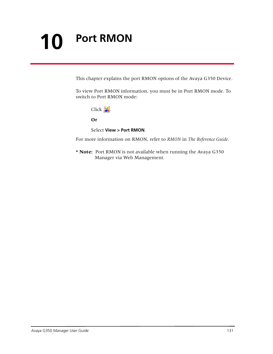 Port rmon, Chapter 10 — port rmon | Avaya Media Gateway G350 User Manual | Page 141 / 219