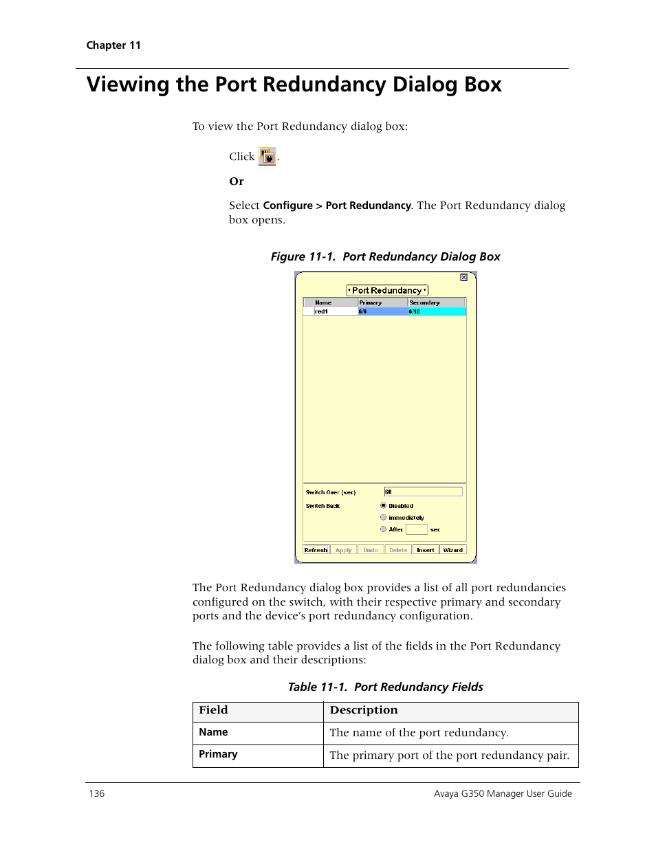 Viewing the port redundancy dialog box | Avaya Media Gateway G350 User Manual | Page 146 / 219