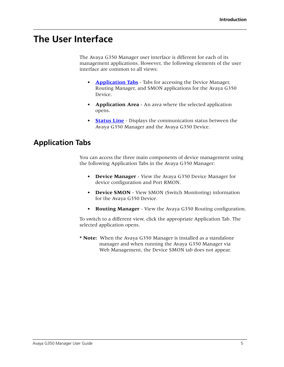 The user interface, Application tabs, Detailed descriptio | Avaya Media Gateway G350 User Manual | Page 15 / 219