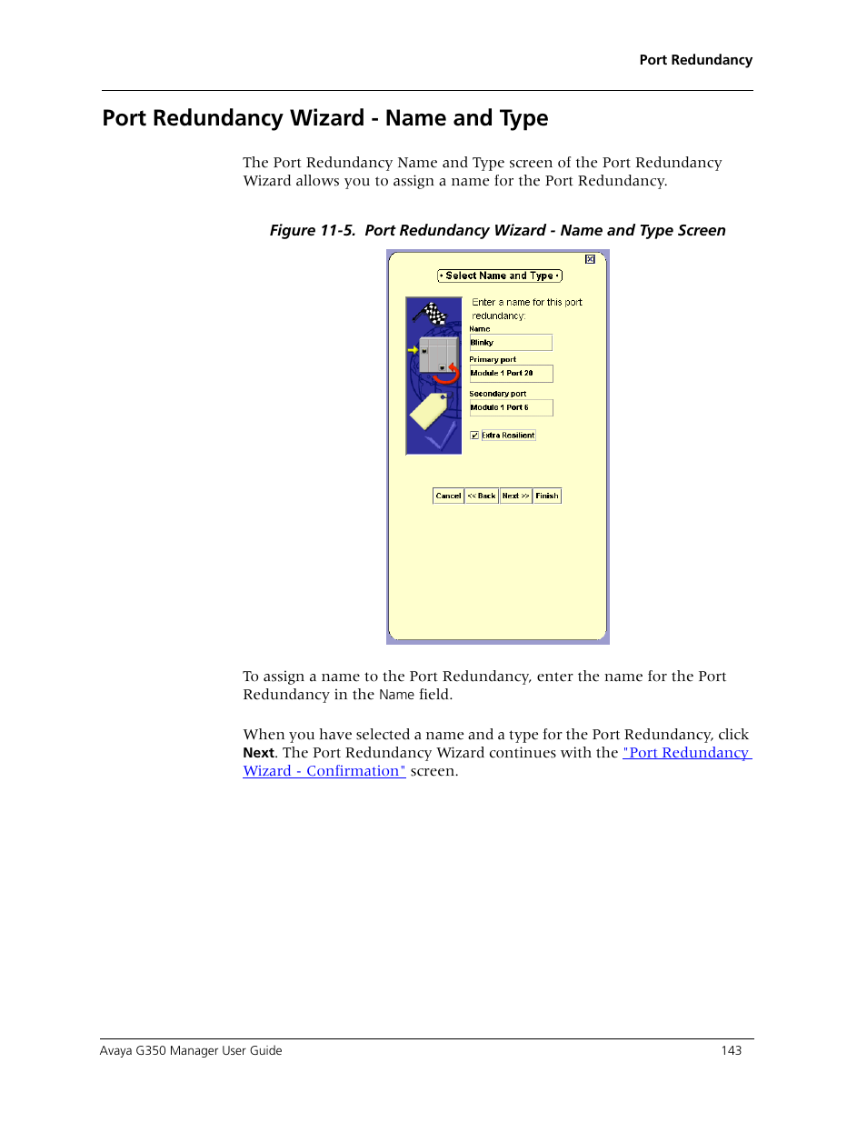 Port redundancy wizard - name and type | Avaya Media Gateway G350 User Manual | Page 153 / 219