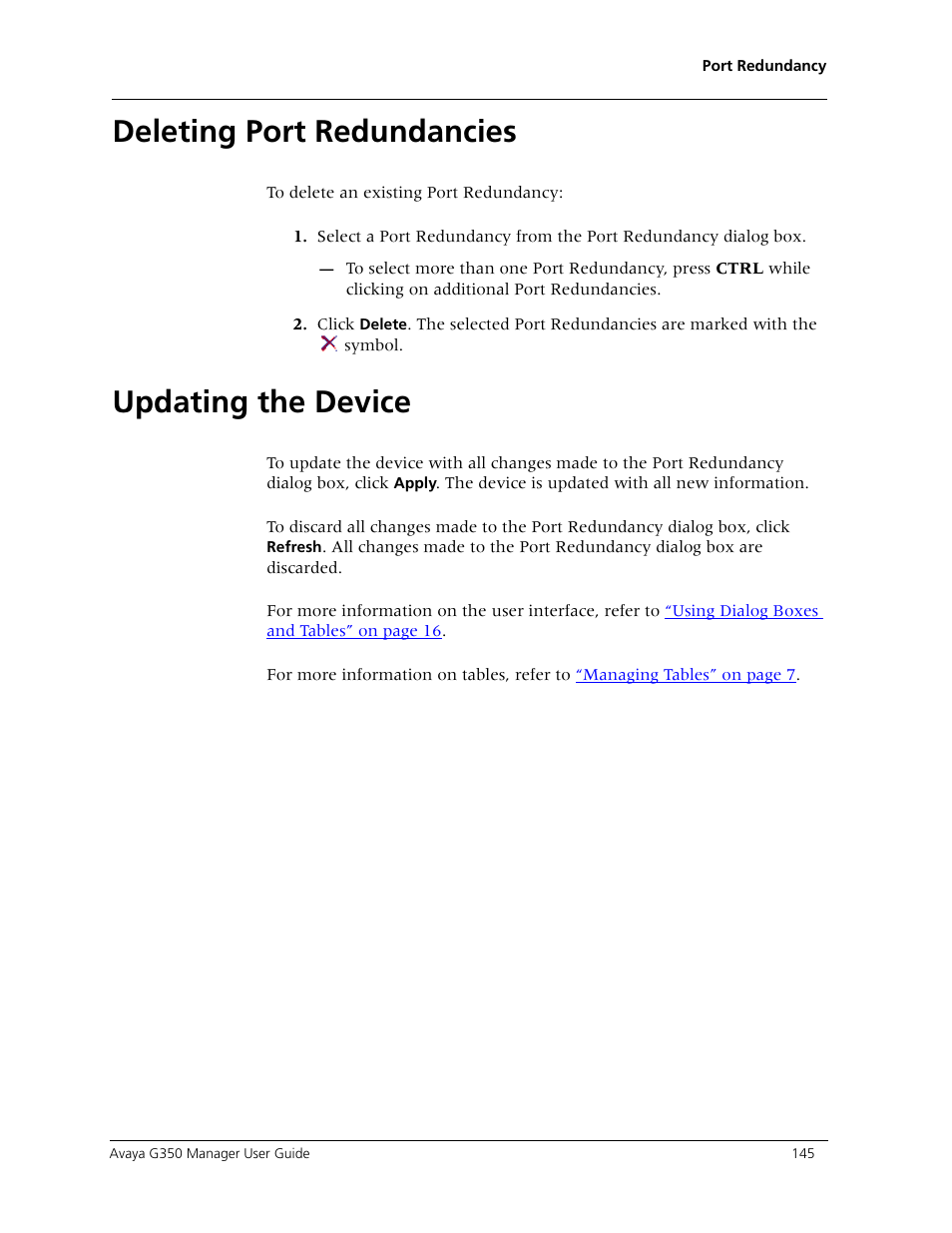 Deleting port redundancies, Updating the device, Deleting port redundancies updating the device | Instruc | Avaya Media Gateway G350 User Manual | Page 155 / 219