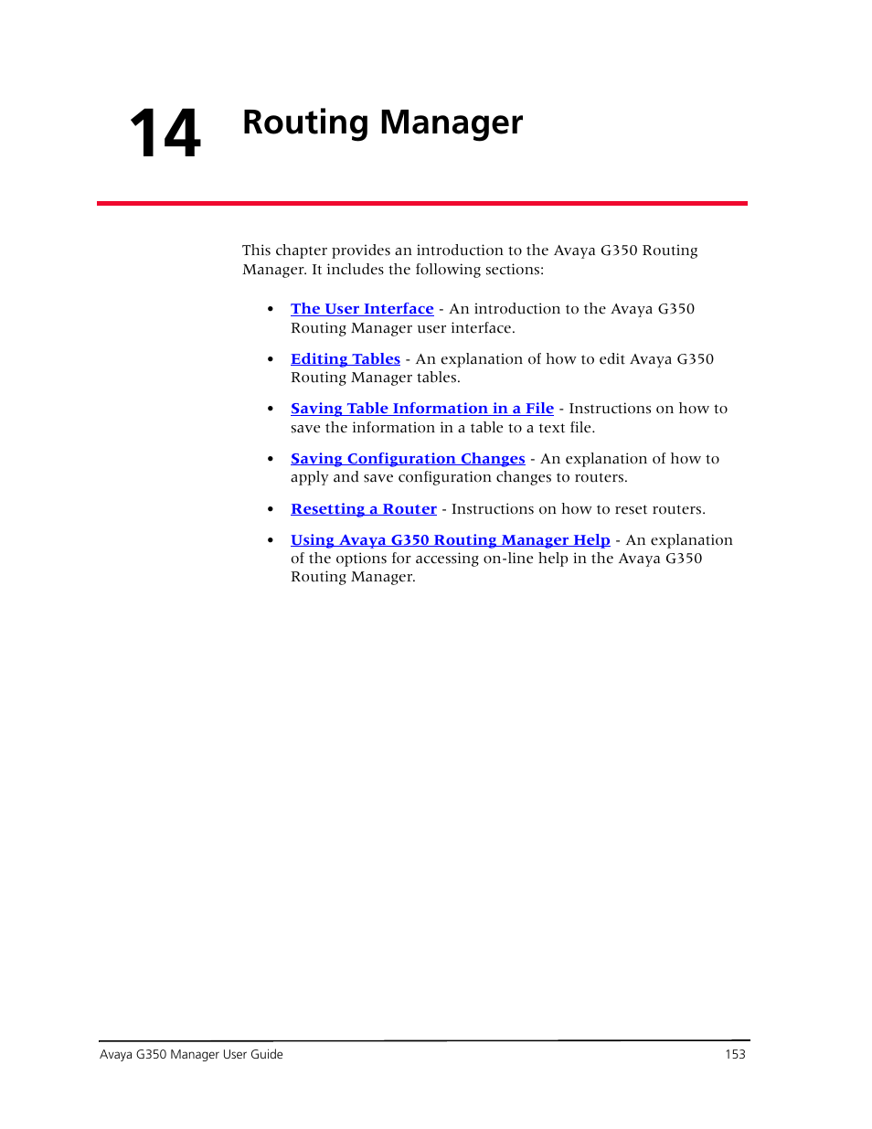 Routing manager, Chapter 14 — routing manager | Avaya Media Gateway G350 User Manual | Page 163 / 219