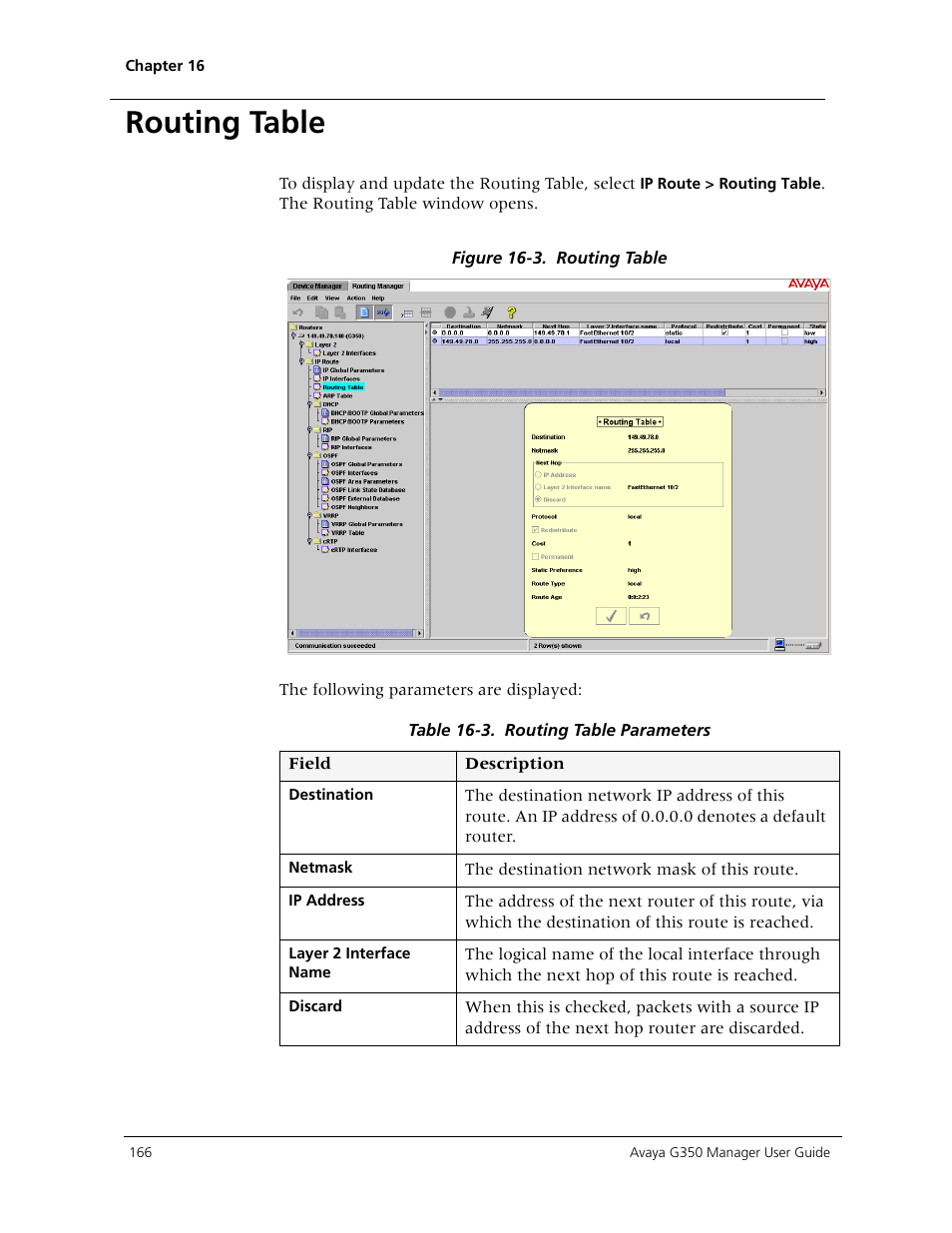 Routing table | Avaya Media Gateway G350 User Manual | Page 176 / 219